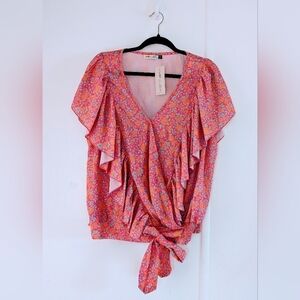 All In Love Floral V-Neck Ruffle Top Boho Vintage